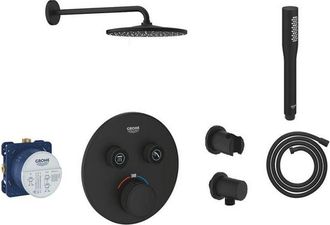 GROHE Grohtherm Smartcontrol Regendoucheset - inbouw - thermostatisch - hoofddouche rond - staafhanddouche - phantom black (mat zwart)