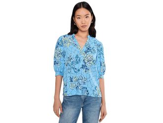 Lilly Pulitzer Mialeigh Elbow Sleeve Linen Top Womens Clothing Bellevue Blue Breakers Beach : 10