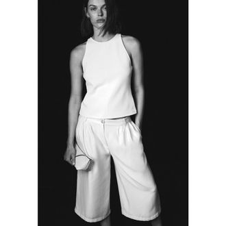 H&M Wide-leg Pleated Culottes in Cream at Nordstrom, Size 10