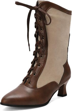 Generic Womens Vintage Victorian Lace Up Ankle Boots Pointed Toe Low Kitten Heel Oxford Warm Winter Shoes (Brown,7.5)