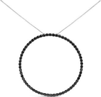 House of Brilliance Silver 5.0 Cttw Black Diamond Open Hoop Circle Pendant Necklace in White at Nordstrom