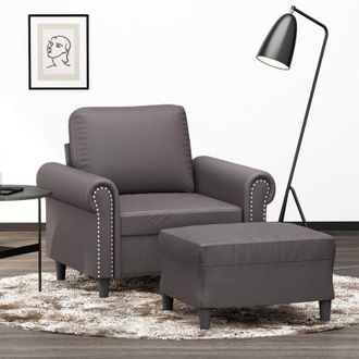 vidaXL Sill&oacute;n Con Taburete Cuero Sint&eacute;tico Gris 60 Cm Vidaxl