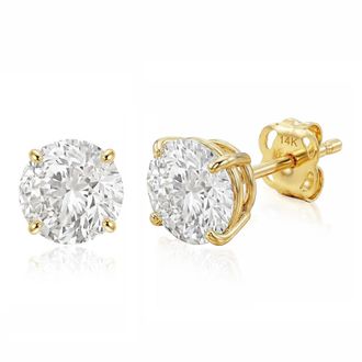 MAX + STONE 14k Gold Solitaire Round Earrings Studs Embellished with Swarovski Zirconia Various Sizes