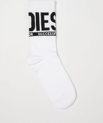 Diesel Calze in cotone stretch al polpaccio con logo jacquard a contrasto