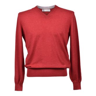 Brunello Cucinelli Red Cashmere V-Neck Sweater, Brand Size 56 (US Size 46)