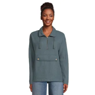 L.L.Bean L. L.Bean Birchwood Brushed Sweater Women L/REG Rangeley Blue Waffle Knit DDR2365