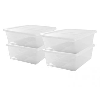 Les Tendances Les Tendances - Iris Ohyama, Juego De 4 Cajas Con Cubierta Bcn - 28 - 4 X 28 L - L54 X L39.5 X H17 Cm - Transparente