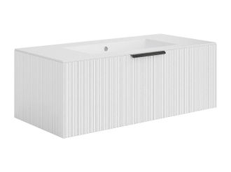 Vente-Unique Mueble de ba&ntilde;o suspendido estriado con lavabo de encimera - Color blanco - 100 cm - PALIRO