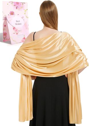 Heekpek Xnova Silky Satin Scarf Wraps for Women Ladies Scarves Brides BridesmaidsStole Shawl for Wedding Evening Party Girls Gifts Ivory Metallic(Gold,One siz