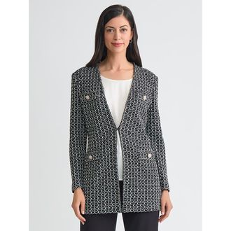 Misook Heritage Jewel Trim Tweed Knit Jacket in Black/white at Nordstrom, Size Xx-Large