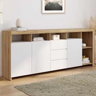IDMarket Aparador Malo 180 Cm De Madera Blanca Efecto Haya Con 3 Puertas Y 3 Cajones