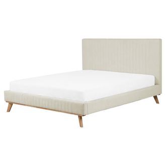Beliani Cama Tapizada En Terciopelo Beige 160 X 200 Cm Patas De Madera Aspecto Moderno Talence