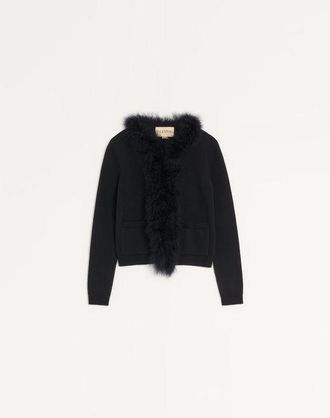 Valentino Wool Cardigan With Feathers Wo
