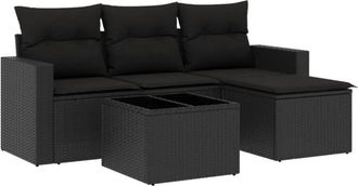 vidaXL Set De Muebles De Jard&iacute;n 5 Pzas Y Cojines Rat&aacute;n Sint&eacute;tico Negro Vidaxl