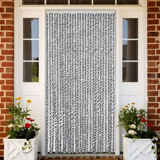 vidaXL Vidaxl - Cortina Antimoscas Chenilla Gris Negro Y Blanco 118x220 Cm