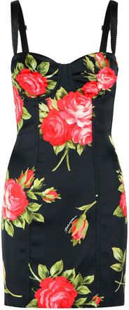 Dolce & Gabbana Bouquet Rose Dress In Black Viscose Blend