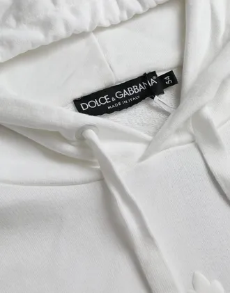 Dolce & Gabbana White Cotton Hooded Pullover Sweatshirt Men Clothing