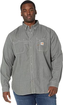 Carhartt Work in Progress Big Tall Flame-Resistant Force Original Fit Lightweight Long Sleeve Button Front Shirt Mens Clothing Gray : 2XL (Tall)