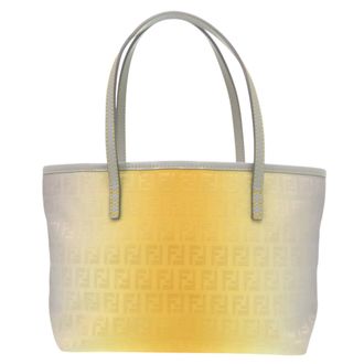 Fendi Gray Yellow Nylon Canvas Leather Tote Bag (Pre-Owned)