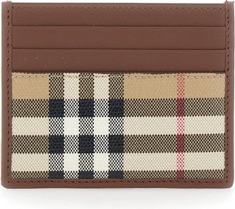 Burberry Mens Cardholder With Check Motif, Beige Cotton Accessory