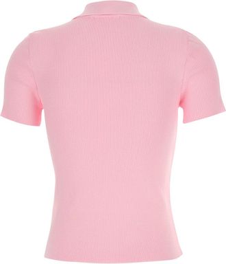 Msgm Womens Polo Shirt Pink Viscose Ribbed T-Shirts & Jerseys