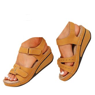 Generic Sandals for Women Summer Mesh Beach Sport Hollow Casual Open Toe Flat Soft Bottom Breathable Shoes Ladies Sandals Slides Women Slip on Sandal (Yellow-