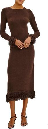 Rails Alejandra Fringe Long Sleeve Midi Dress in Espresso at Nordstrom, Size X-Large