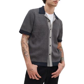 Rag & Bone Harvey Block Stitch Camp Shirt in Slate Navy at Nordstrom, Size Xx-Large