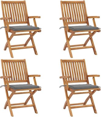 vidaXL Vidaxl - Sillas De Jard&iacute;n Plegables 4 Uds Madera Maciza Teca Con Cojines