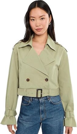 Blank NYC Cropped Trenchcoat in Green Womens Coat Green : SM, Cotton