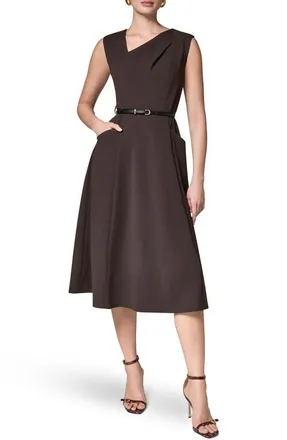 DKNY Belted Draped Asymmetric Dress in Espresso at Nordstrom, Size 10
