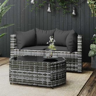 vidaXL Set De Muebles De Jard&iacute;n 3 Pzas Y Cojines Rat&aacute;n Sint&eacute;tico Gris Vidaxl