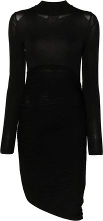 Philosophy di Lorenzo Serafini Black Plissé-effect Fine-knit Dress