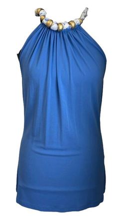 Blumarine Scarf Tie Neck Detail Blue Stretch Top Size M