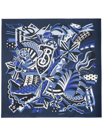 Burberry Foulard Carousel EKD in seta - Blu