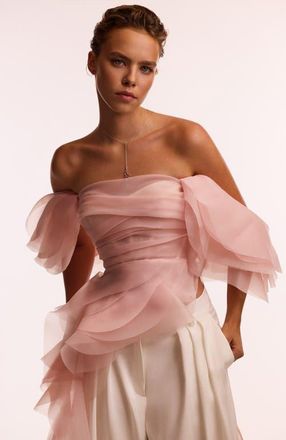 Milla Off-Shoulder Organza Formal Occasion Blouse with Ruffles in Misty Rose at Nordstrom, Size 10