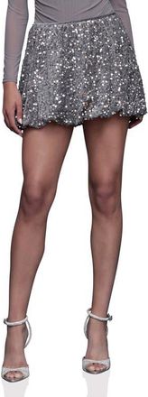Avec Les Filles Sequin Velvet Bubble Miniskirt in Silver at Nordstrom, Size X-Small