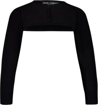 Dolce & Gabbana Zwarte Viscose Shrug met parelmoerknopen - Dames - Vesten - Zwart - M - Truien & Vesten