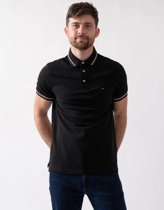 Tommy Hilfiger Mens Tommy Hilfiger Tipped Mens Slim Fit Polo - Black - Size: 36