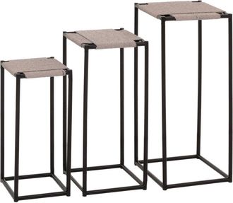 Hhg Hhg - Juego De 3 Mesas Para Flores 266, Mesa Auxiliar, Soporte Para Flores, Apilable, Cuerda De Papel Met&aacute;lica, Gris