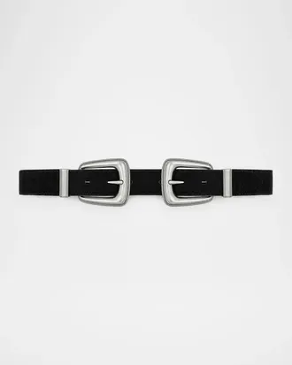 Veronica Beard Arch Double-Buckle Suede Waist Belt