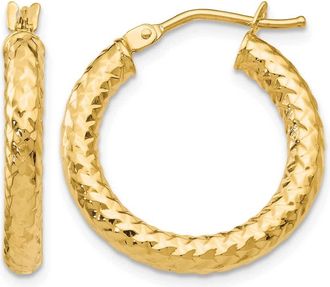 Diamond2Deal 14K Yellow Gold Polished and Textured Hoop Earrings 22mm