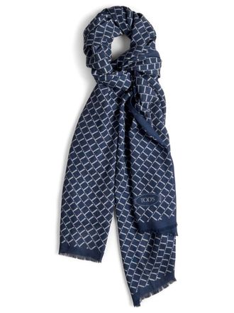 Tod's logo-jacquard wool scarf - Blue