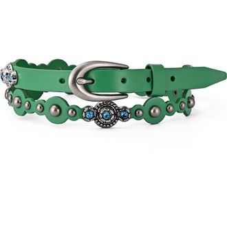 OLD TREND Rosa Genuine Leather Embellished Vintage Inspired Belt in Green at Nordstrom, Size Medium