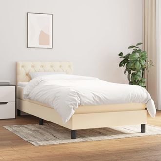 vidaXL Cama Box Spring Con Colch&oacute;n Tela Color Crema 80x200 Cm Vidaxl