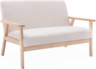 Sweeek Sof&aacute; o banco de borreguito y patas de madera, 2 plazas, crema