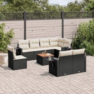vidaXL Set De Sof&aacute;s De Jard&iacute;n 8 Piezas Y Cojines Rat&aacute;n Sint&eacute;tico Negro Vidaxl