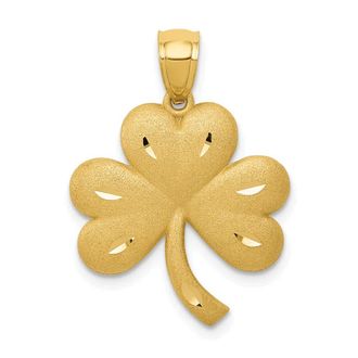 Diamond2Deal 14k Yellow Gold Brushed Diamond-cut Shamrock Pendant