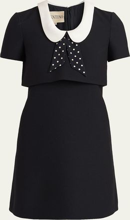 Valentino Garavani Polka-Dot Tie Collar Short-Sleeve Mini Dress