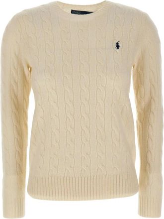 Polo Ralph Lauren Pullover van scheerwol en kasjmier met kabels - Dames - Ronde hals truien - Wit - XL - Wol - Truien & Vesten